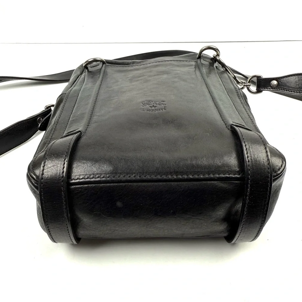 IL Bisonte Crossbody Saddle Bag Black Italian Leather‎ Handbag Purse Made Italy